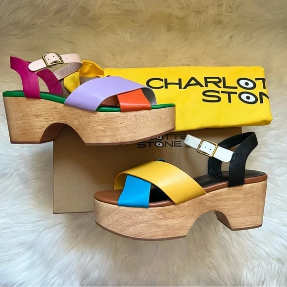 New! CHARLOTTE STONE Dermot Chunky Platform Clog Sandals in Confetti - Picture 7 of 16
